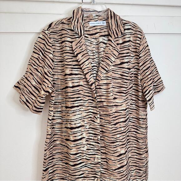 Faithfull The Brand Charlita Tiger Linen Shirt Dress In Wyldie Animal Small - Picture 3 of 8